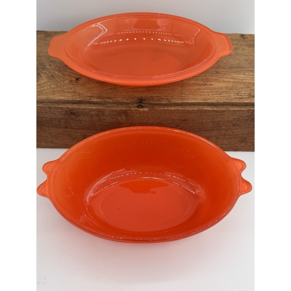 Agee Pyrex Australia Orange Casserole Dishes 2 Crown Crystal Glass 1960s MCM